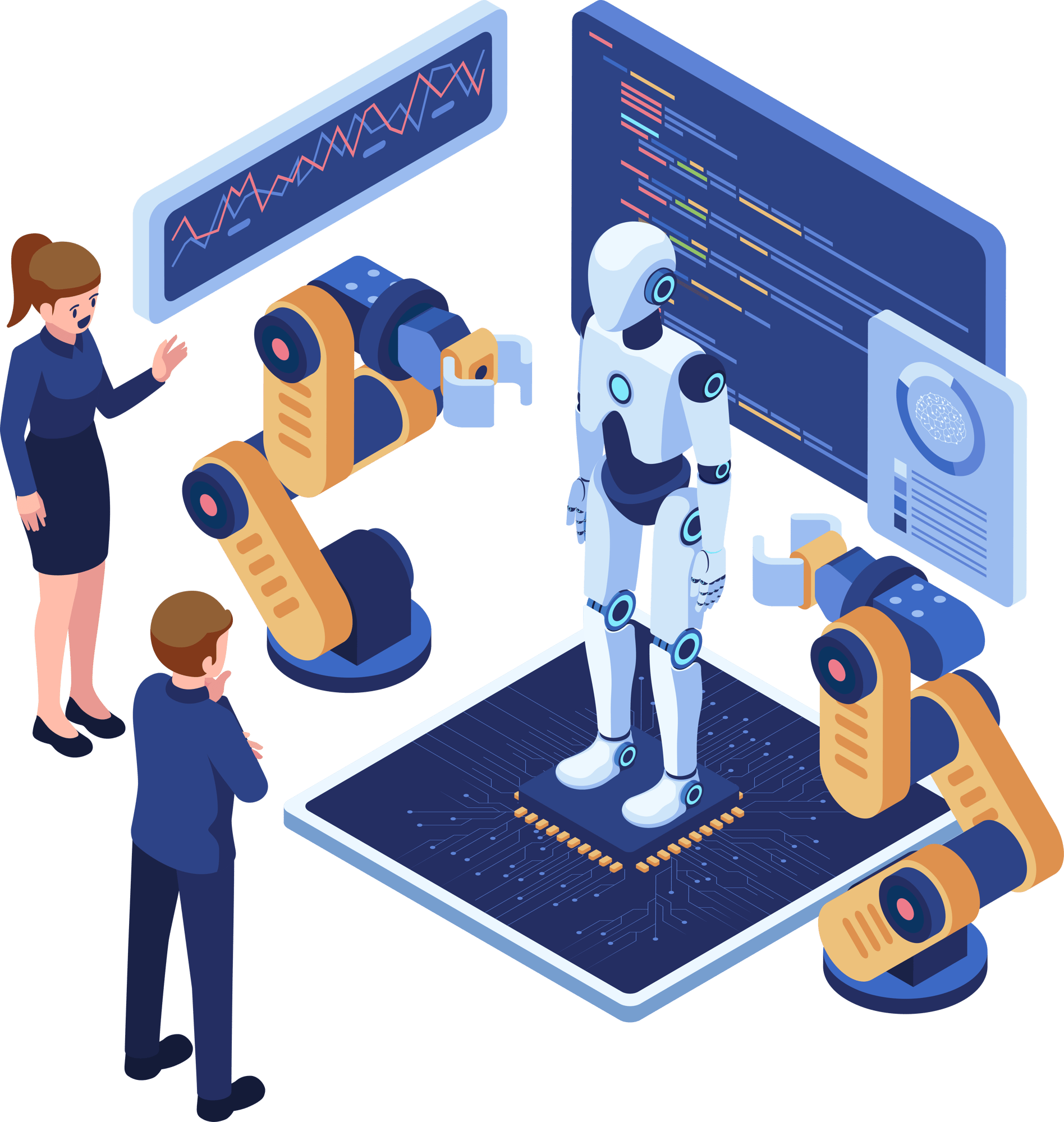 Isometric Business People Showcasing a Presentation on AI Technology