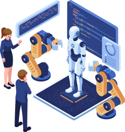 Isometric Business People Showcasing a Presentation on AI Technology