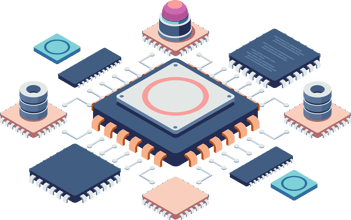 Isometric Semiconductor Chip with Connected Components